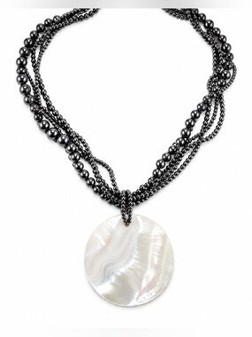 Women's Multi-Strand Twisted Fashion Necklace Large Shell 2" Pendant MOP? 16"